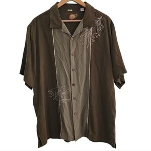Caribbean 100% Silk Embroidered Button Up Shirt XL Cruise Resort Wear tropical